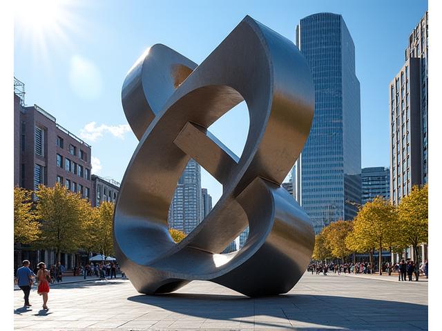 Sculpture en métal pour un projet d'art urbain, formes géométriques entrelacées, Atelier Roulant