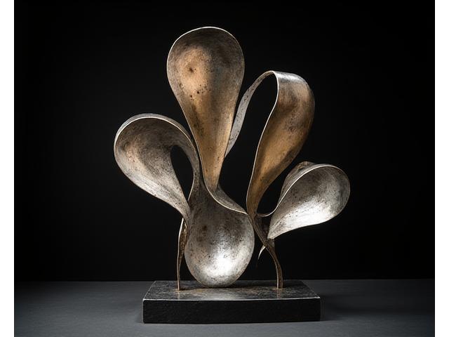 Sculpture abstraite en métal poli et patiné, forme organique, Atelier Roulant